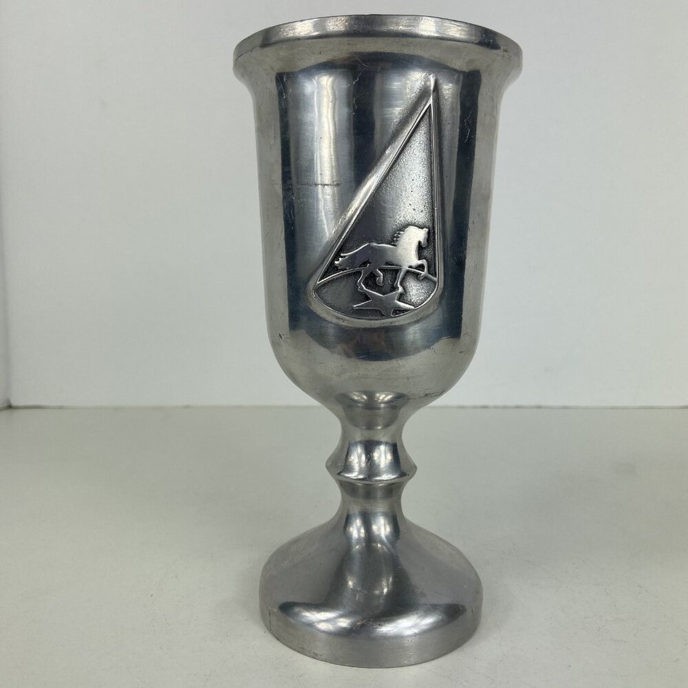 Vtg Pewtarex Pewter 7.25” Goblet Chalice Wine Water Horse Renaissance Pagan E